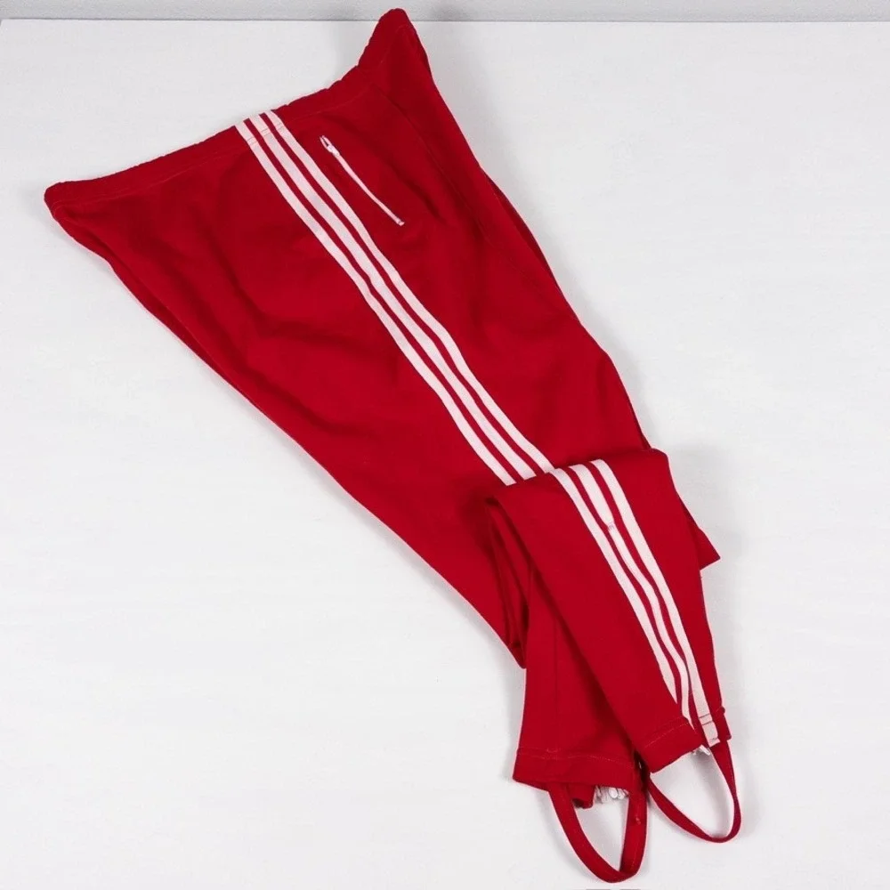 Adidas Tracksuit Pants‎ Mens XL Red 70s Vintage German Tag Foot Strap Ankle Zips